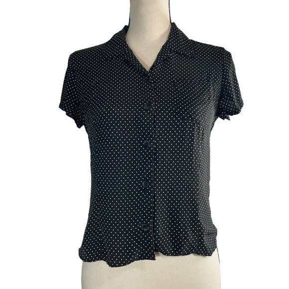 LIZ Claiborne Liz Sport Petite Women’s XS Black White Dot Button Down Blouse Top - Picture 7 of 7